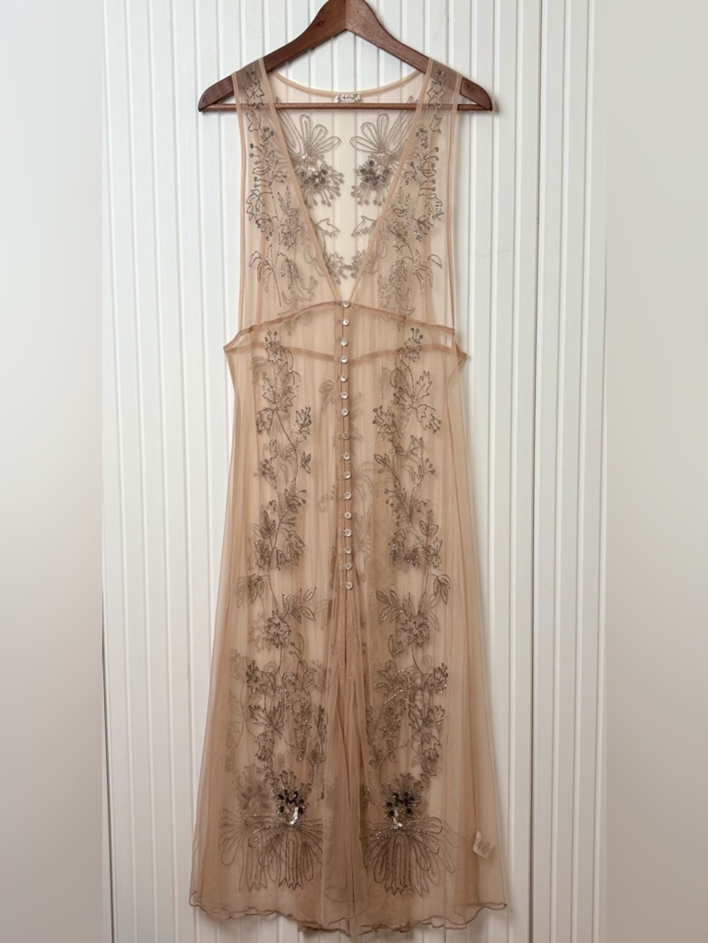 Intimately Free People Beaded Sheer Mesh Maxi Dress Duster M Fairy Ethereal